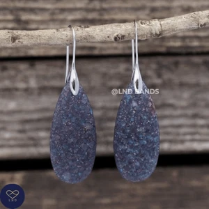 Purple/Blue SILVER Hook Teardrop Natural Stone Jasper Earrings,  Drop Earrings  - Picture 1 of 2