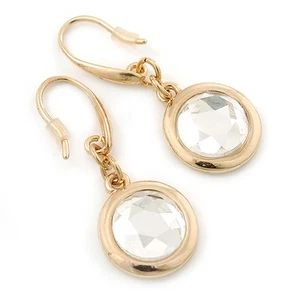 Gold Tone Crystal Round Drop Earrings - 30mm L - Picture 1 of 6