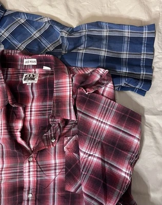 Ely Cattleman Big Man Plaid Western SS Pearl Snap Shirt Size 3XL Lot Of Two - Image 1 of 4