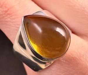 Natural AMBER Ring, SIZE 8.5- Genuine Sterling Silver Ring Polished Stone, 53776 - Picture 1 of 3