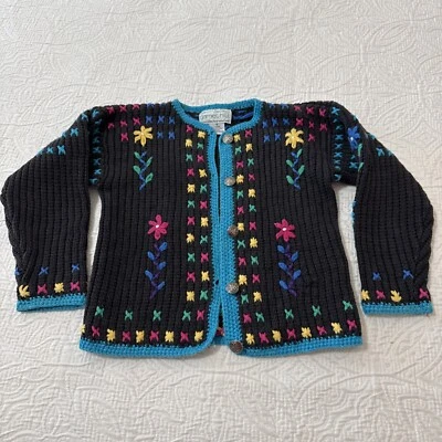 Cárdigan suéter vintage de algodón granate colina con bordado floral niñas talla 4T Foto 1 de 4