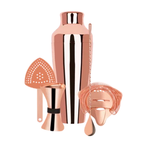 Cocktail 5 Piece Set Rose Gold Zanzi Shaker Jigger Hawthorn Strainer Bar Spoon - Picture 1 of 2
