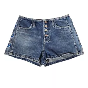 Pantalones Cortos Vaqueros Bum Equipment Mujer Talla 11 12 Bordados Y2K Años 90 De Colección Deletrear Azul - Imagen 1 de 8