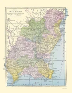 Historic Map - Wexford County Ireland - Bartholomew 1882 - 23 x 29.79 - Picture 1 of 20