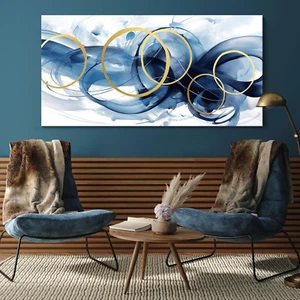 Blue Abstract Canvas Wall Art 24x48 Modern Artwork for Living Room Bedroom Decor - Picture 1 of 11