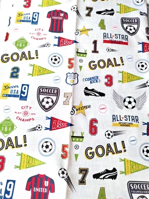 FABRIC REMNANT LIGHT WEIGHT RILEY BLAKE DESIGNS VARSITY SOCCER 1 YD X 42" - Image 1 of 3
