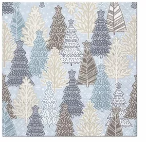 Christmas Paper Napkins GLITTERY SPRUCES Blue Beige Christmas Trees 40pcs - Picture 1 of 1