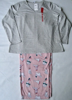Charter Club Nuevo Con Etiquetas Conjunto Pijama Mujer Talla L Rosa Gris Franela Gatito Gatos Navidad Foto 1 de 4