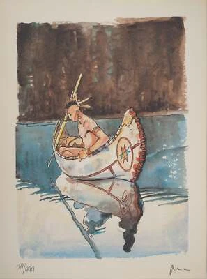 Milo MANARA : La pêche sur le lac, Lithographie signée - Photo 1/4
