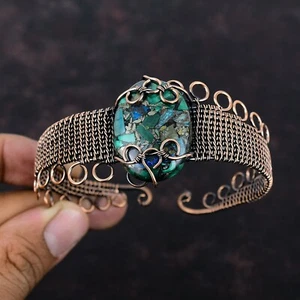 Gift For Her Copper Azurite Malachite Jewelry Wire Wrapped Adjustable Cuff - Picture 1 of 6
