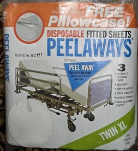 Peelaways Twin XL 3 Disposable Fitted Sheets + Pillowcase - Picture 1 of 1