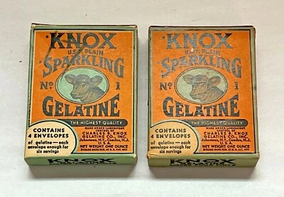 2 cajas publicitarias de gelatina brillante Knox vintage contenido nuevo, stock antiguo Foto 1 de 2