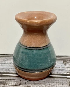Small Blue Brown Handmade Ceramic Glazed Art Pottery Bud Vase, Marked K. Feagin - Picture 1 of 4
