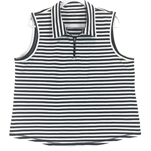 T by Talbots Top Women's XL Black White Cotton Blend Striped Sleeveless Pullover - Picture 1 of 7