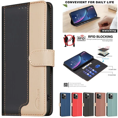 Leather Flip Stand Wallet Phone Case For iPhone 16/15/14 Plus/13/12/11/XR 8/7/6 - Image 1 of 4