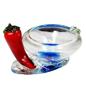 Hot Red Chili Pepper Art Glass Hand Blown Ashtray Dish Bowl - Picture 1 of 12