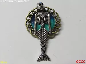 steampunk gothic blue brooch badge skull pirate ship skeleton skeletal mermaid - Picture 1 of 3