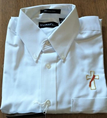 White Long Sleeve Oxford Shirt with Embroidered Deacon's Cross - Image 1 of 4