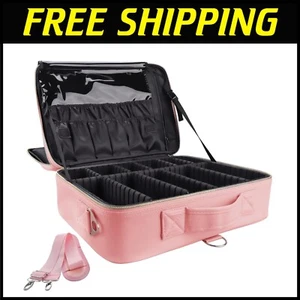 Stylish 16.2 Inch Makeup Organizer with Adjustable Dividers & Shoulder Strap - Picture 1 of 10