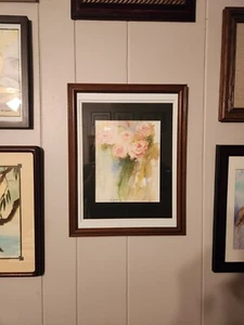 Vintage Wood Frame 11"X14" Original MattedWatercolor"WORKS BY FLO" Signed/Glass - Picture 1 of 3