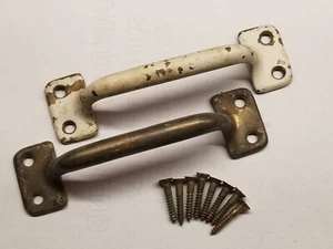 2 Vintage Antique Solid Brass Window Sash Bar Lifts w/Screws - Drawer Pulls - Picture 1 of 10