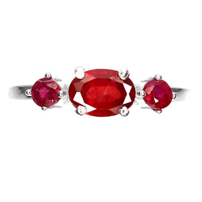 925 Sterling Silver Ring Oval Ruby 7x5mm Gemstone Jewelry 7.5 - Image 1 of 4