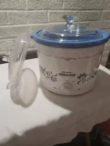 Vintage Blue Rival Stoneware Crockpot Model 3120-502 . works, 2 Lids - Picture 1 of 5