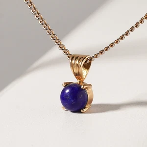 Vintage 9ct Gold Blue Lapis Lazuli Cabochon Pendant Charm Small Solitaire - Picture 1 of 7