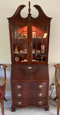 JASPER CABINET Mahogany CHIPPENDALE Drop Front SECRETARY DESK Serpentine Drawers Cover