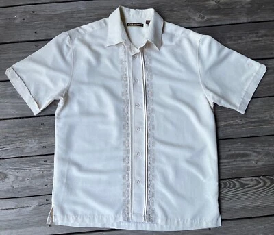 Camisa Cubavera Manga Corta Botón Rayón/Poliéster Bordado Cosido Diseño Grande Foto 1 de 4