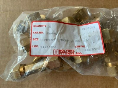 1/2" OD Brass Compression Tee Union - Holyoke Cat No. W64-8   Ten Pack 10pc. NEW - Image 1 of 2