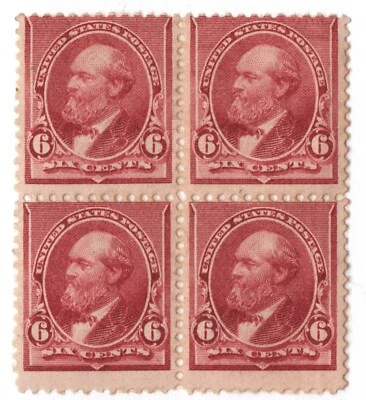 US Sc# 224 *MINT REG LH* { 6c GARFIELD SCARCE BLOCK OF 4 } NICE BANKNOTE OF 1890 - Image 1 of 4