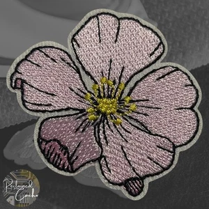 Pink Hibiscus Single Flower Iron On Patch Embroidered Craft Applique - Picture 1 of 2