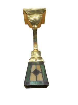 Antiguo Colgante Artesanía Lámpara Vitral Abd Latón Foto 1 de 4