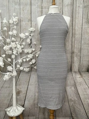 Marks And Spencer Black And White Stretchy Sleeveless Summer Dress Size 16. - Image 1 of 4