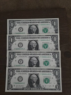 Lot of 4 2021 $1 trinary SEQ F88884480E through F88884483E UNC  ungraded - Image 1 of 4