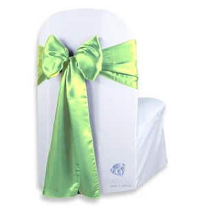 100 pcs Satin Chair Cover Bow Sash 108"x8" - Apple Green - Wedding Party wy - Picture 1 of 5