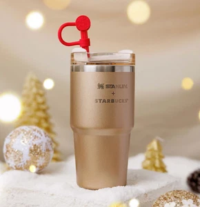 Starbucks Stanley Tumbler Holiday Gold Cold Cup Stainless Steel Quencher 20oz - Picture 1 of 6