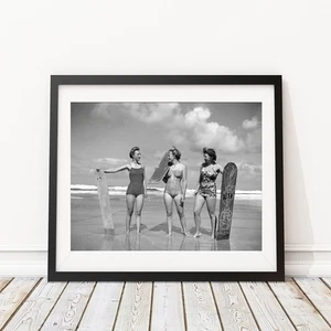 Vintage Photo - 1950's Women Beach with Surfboards Photograph Print Art - Picture 1 of 1