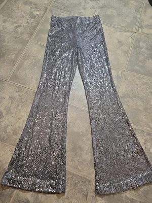 Women's Medium Forever 21 Sequin Silver Flare Pants - Image 1 of 4