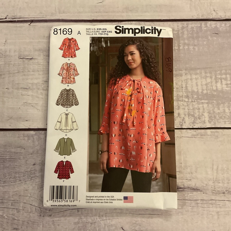Simplicity 8169 Sewing Pattern Blouse Tunic Top Sleeve Options XXS-XXL UNCUT - Image 1 of 4