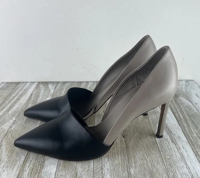 VINCE Cosette Pointed Toe d'Orsay Leather Pumps Black Gray 9M EUR 40 - Image 1 of 4