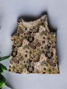 Womens Tank White Stag Large Floral Green Beige Cotton Blend Vacation Cookout - Picture 1 of 6