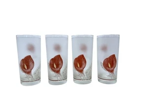 Noritake Vintage Frosted Glass Tumblers With Pink/Mauve Calla Lily Design - 4 - Picture 1 of 9