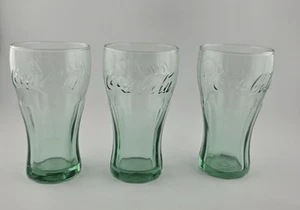 Set of 3 Vintage Coca Cola Coke Green Juice Glasses 4.5 inch - Picture 1 of 5
