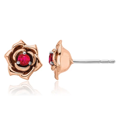 14K Solid Two Tone Gold Ruby Flower Stud Earrings - Image 1 of 4