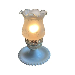 Fenton Electric Hurricane Lamp Milk Glass Etched Frosted Shade Mid Century - Picture 1 of 6