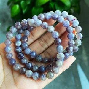7.7mm 3Pcs Natural Purple lepidolite Quartz Crystal Gemstone Beads Bracelet - Picture 1 of 6