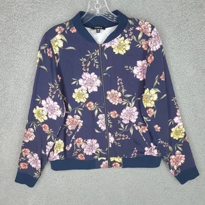 Torrid Jacket Womens Medium 00 12 Bomber Blue Pink Floral Full Zip 100% Rayon - Picture 1 of 9