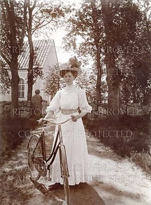 1890s Victorian woman with bicycle photo, CHOICE 5x7 print or request digital CD - Picture 1 of 1